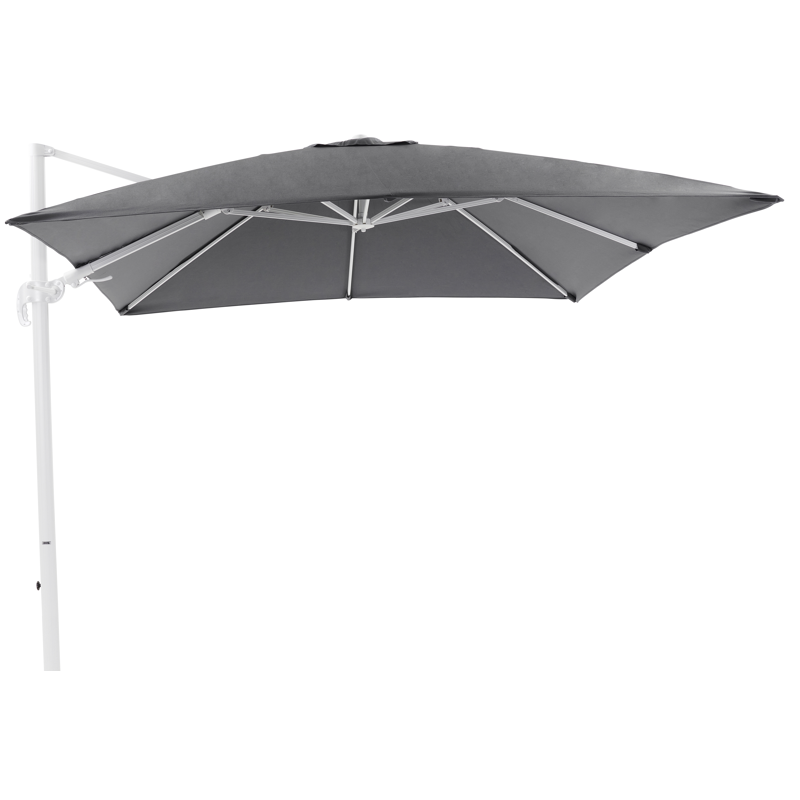 Parasol pendant Avola avec fonction tilt en aluminium blanc avec toile de parasol en All Weather Olefin gris - Lg.1 300 x Lg.2 300 cm (sans pied de parasol)