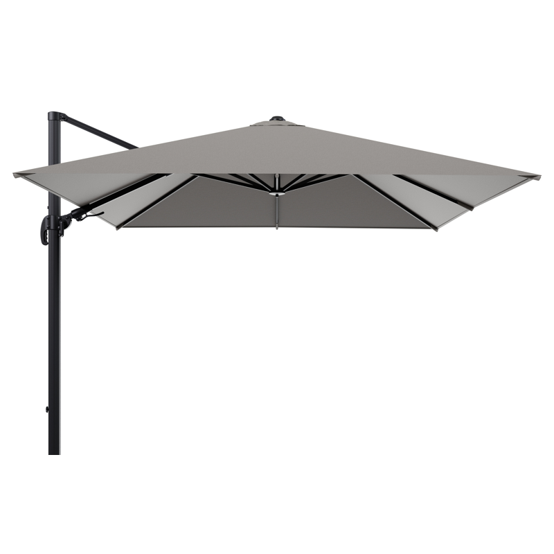 Parasol pendant Avola avec fonction tilt en aluminium noir avec toile de parasol en All Weather Olefin gris - Lg.1 300 x Lg.2 300 cm (sans pied de parasol)