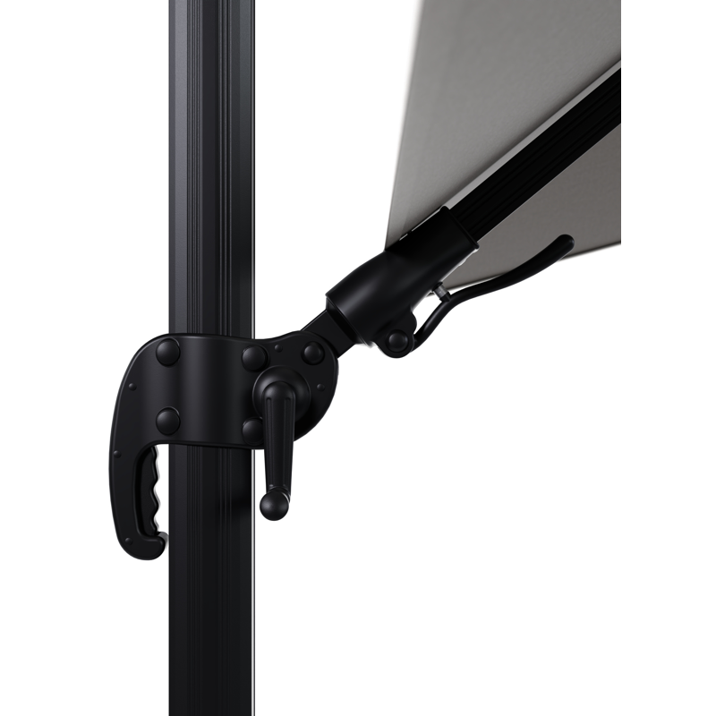 Parasol pendant Avola avec fonction tilt en aluminium noir avec toile de parasol en All Weather Olefin gris - Lg.1 300 x Lg.2 300 cm (sans pied de parasol)
