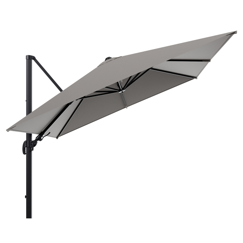 Parasol pendant Avola avec fonction tilt en aluminium noir avec toile de parasol en All Weather Olefin gris - Lg.1 300 x Lg.2 300 cm (sans pied de parasol)