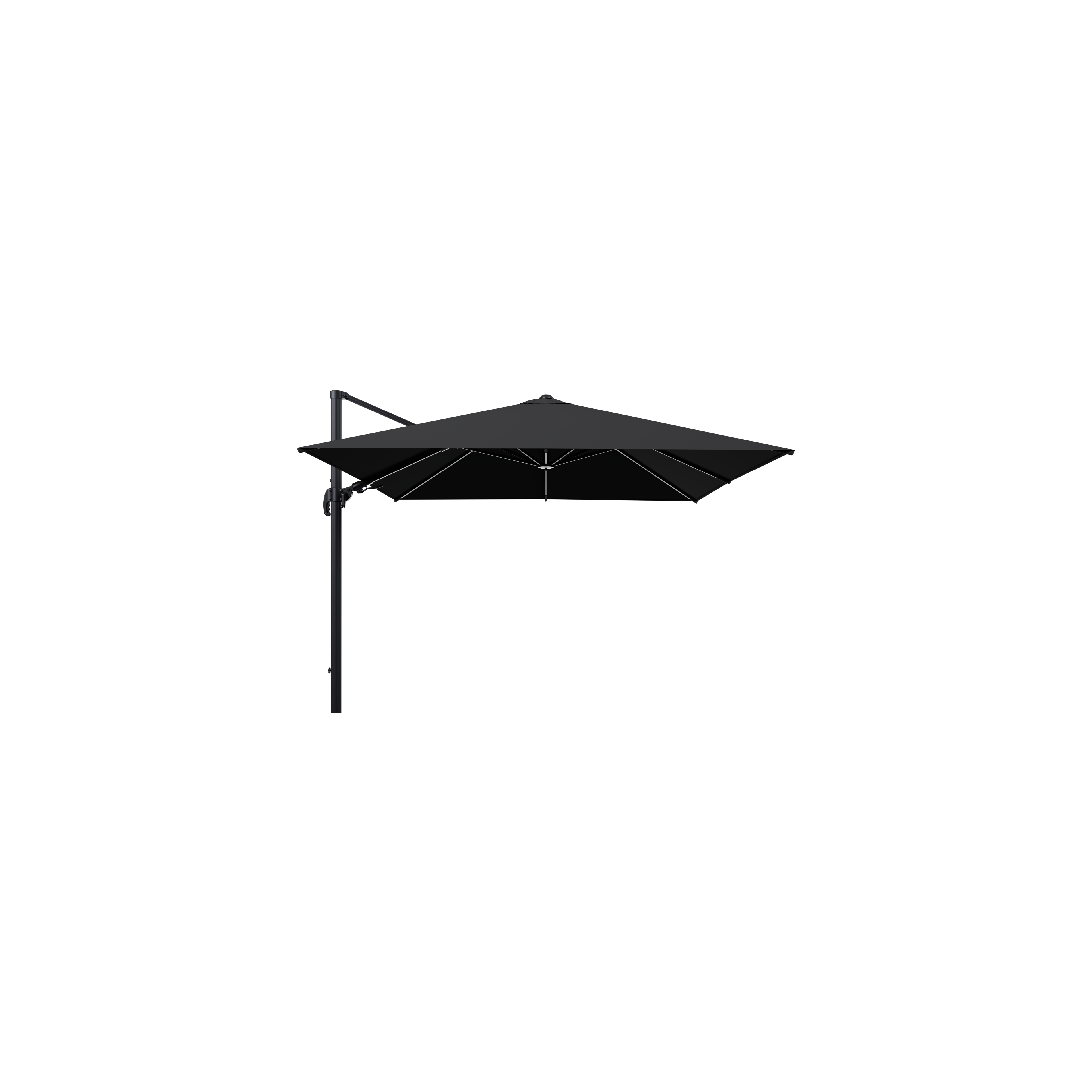 Avola zweefparasol met tiltfunctie in zwart aluminium met zwart weather+ softtouch parasoldoek - L1 300 x L2 300 cm (zonder voet)