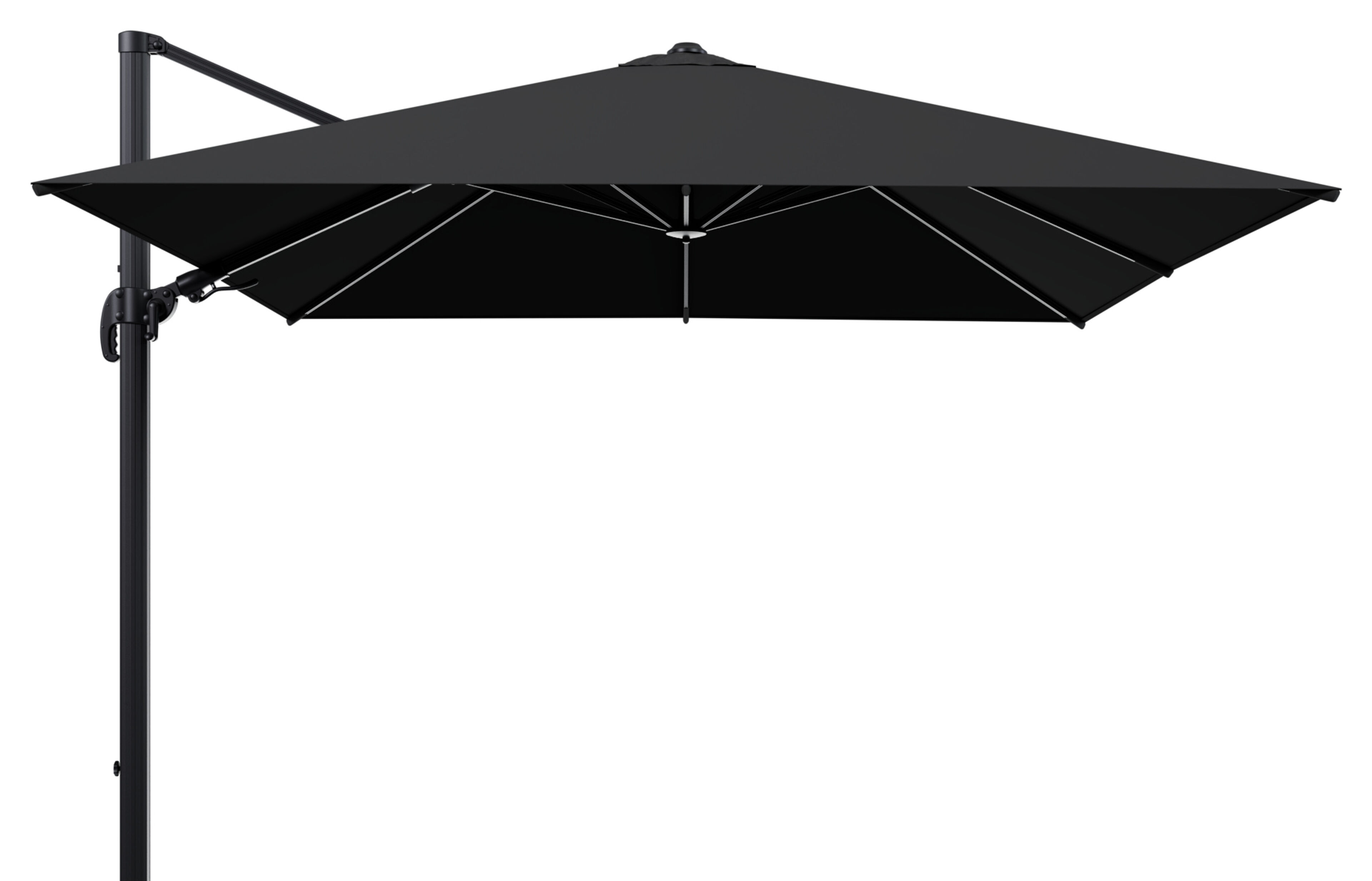 Avola zweefparasol met tiltfunctie in zwart aluminium met zwart weather+ softtouch parasoldoek - L1 300 x L2 300 cm (zonder voet)