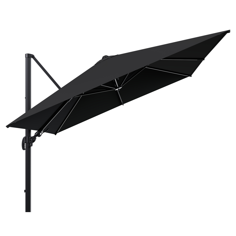 Parasol pendant Avola avec fonction tilt en aluminium noir avec toile de parasol en weather+ softtouch noir - Larg1 300 x Larg2 300 cm (sans pied de parasol)