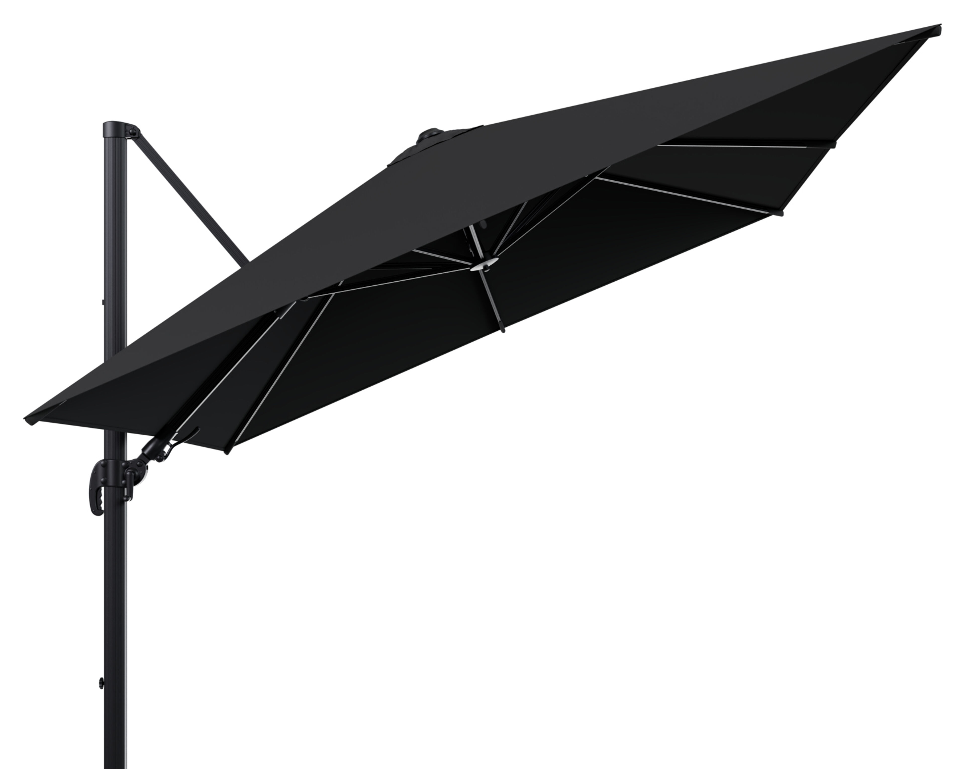 Avola zweefparasol met tiltfunctie in zwart aluminium met zwart weather+ softtouch parasoldoek - L1 300 x L2 300 cm (zonder voet)