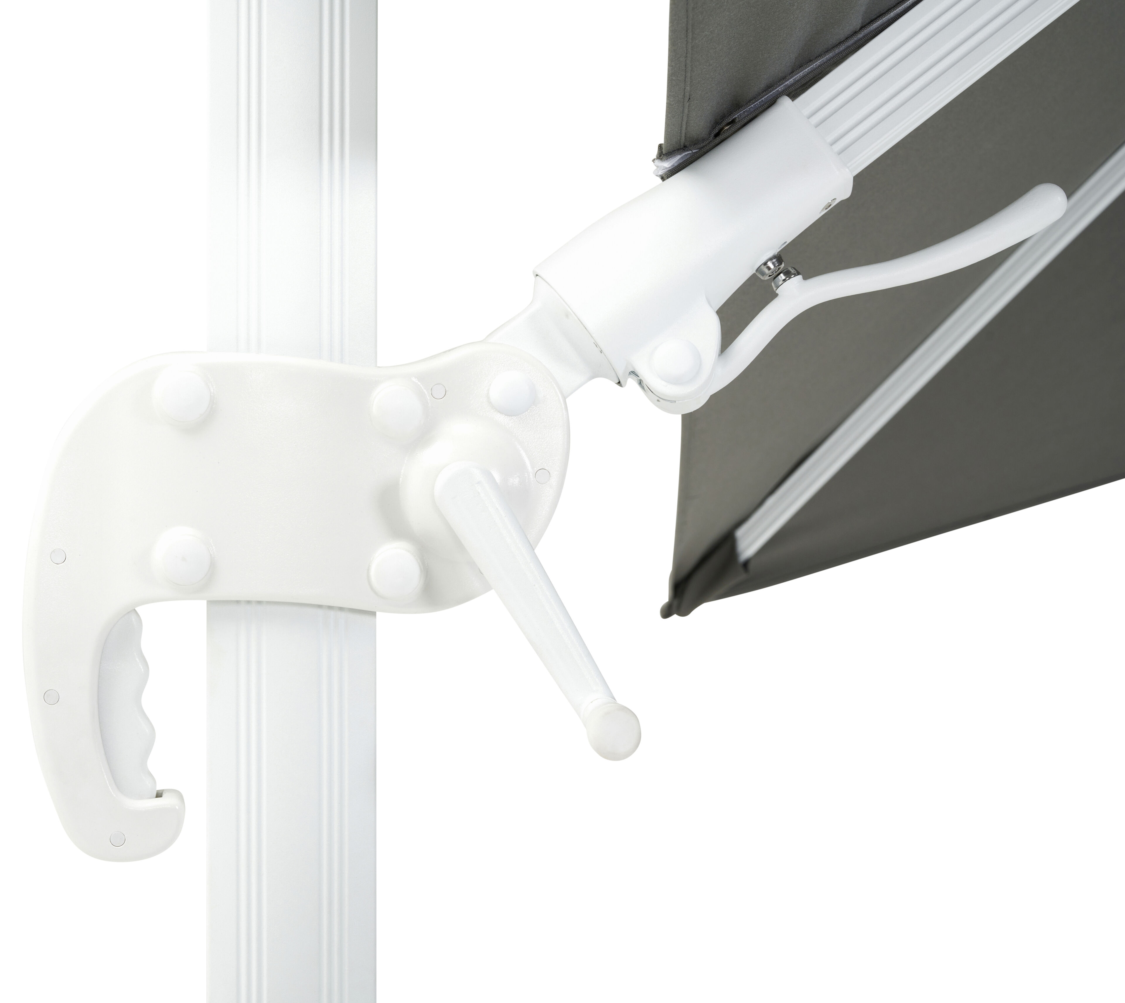 Parasol pendant Avola avec fonction tilt en aluminium blanc avec toile de parasol en weather+ softtouch gris - Larg1 200 x Larg2 300 cm (sans pied de parasol)