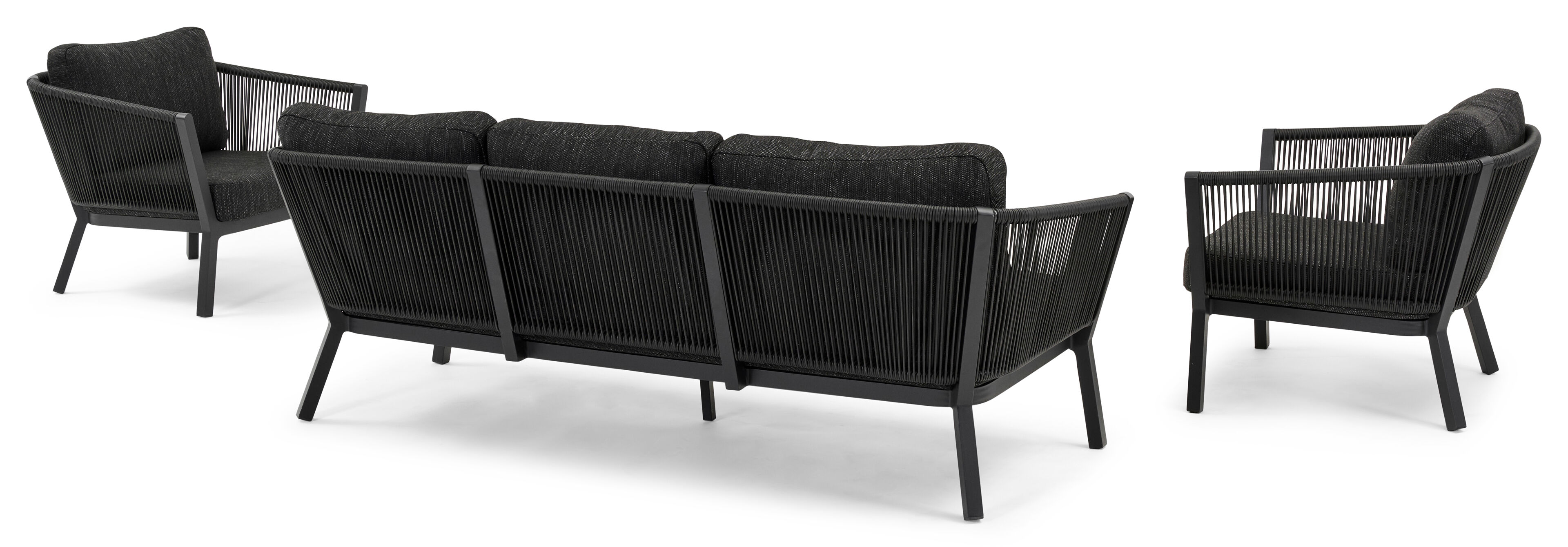Cordoba loungeset in zwart aluminium met zwart weather+ softtouch kussens