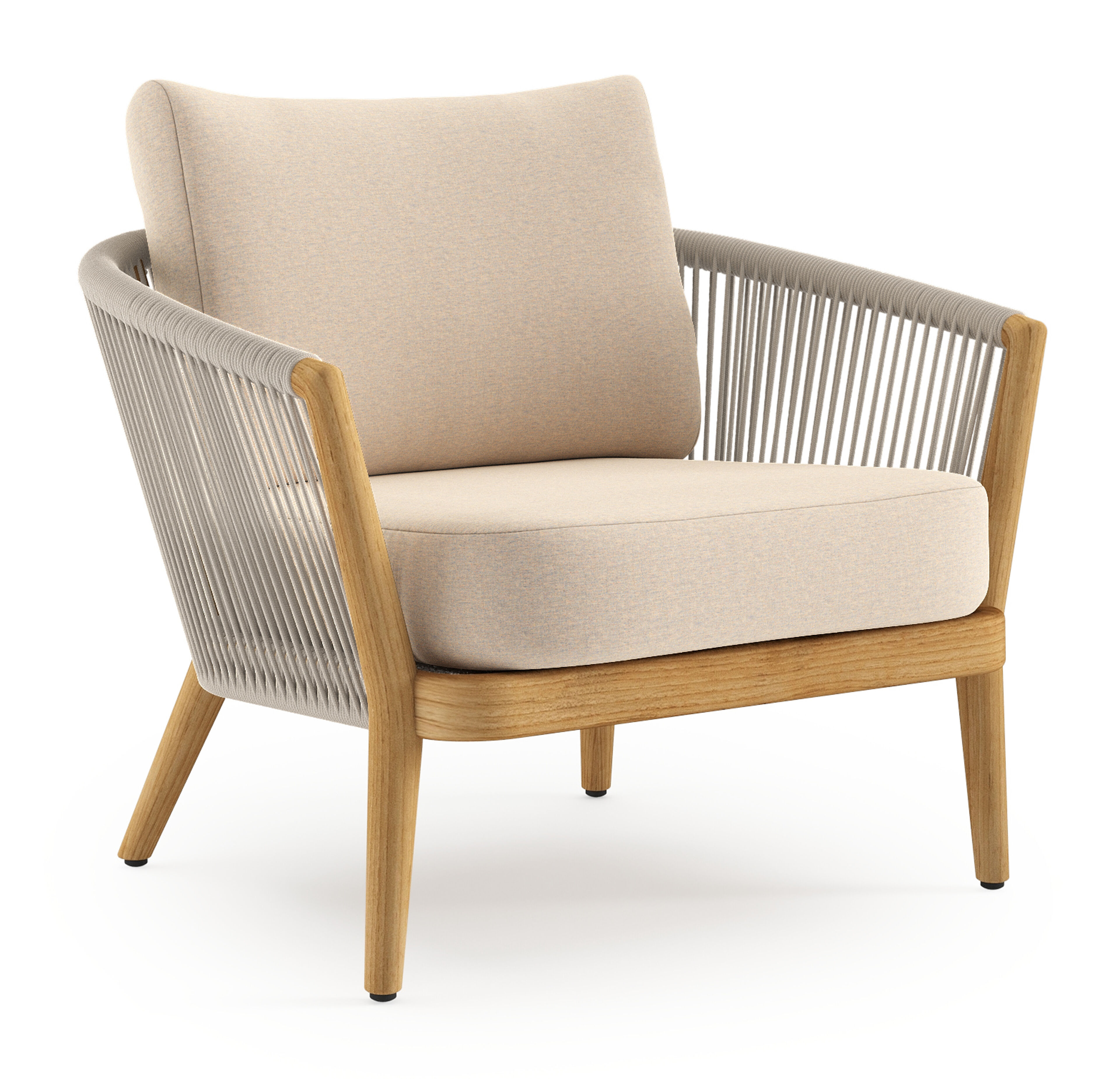 Fauteuil de jardin Orso en tecken corde ronde tissée verticalement beige et coussins en all weather sunbrella® luxe Heritage Papyrus