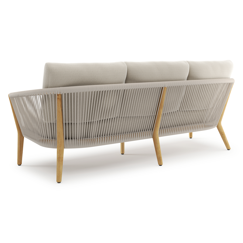 Orso loungeset in teak en rope met lopi marble All Weather Sunbrella® Luxe kussens en loungetafel