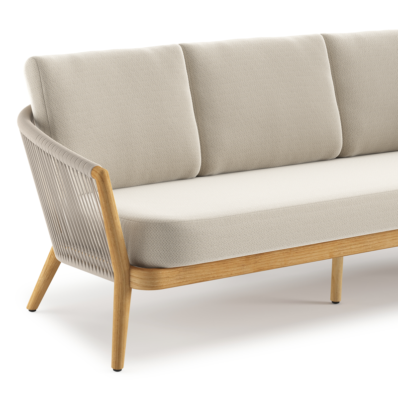 Orso loungeset in teak en rope met lopi marble All Weather Sunbrella® Luxe kussens en loungetafel