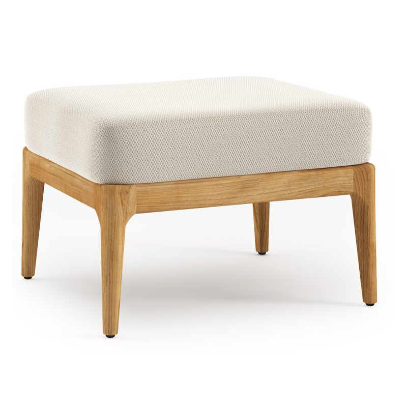 Pouf Orso en teck avec coussin en all weather sunbrella® luxe lopi marble