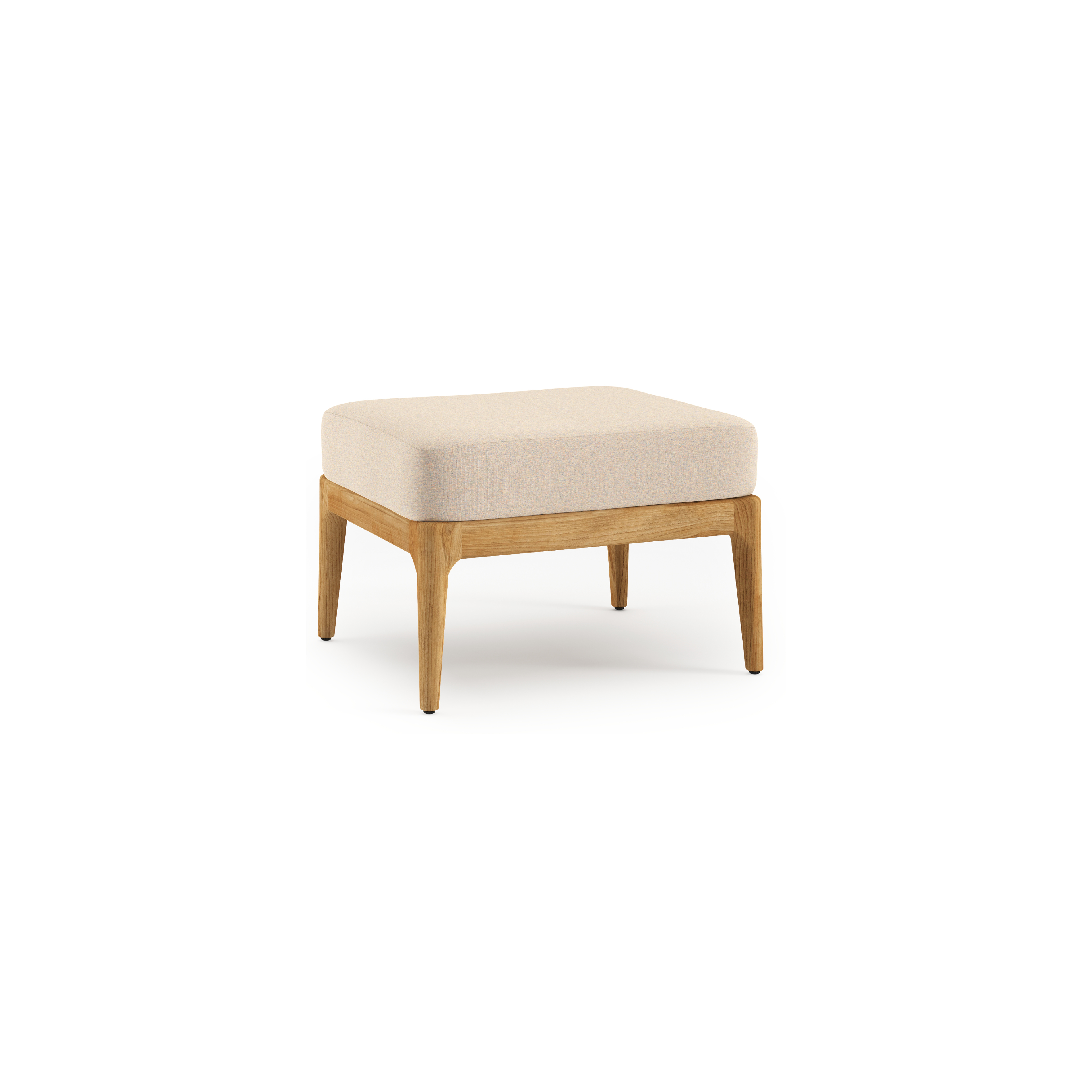 Orso poef in teak en beige textilene met heritage papyrus all weather sunbrella® luxe kussen