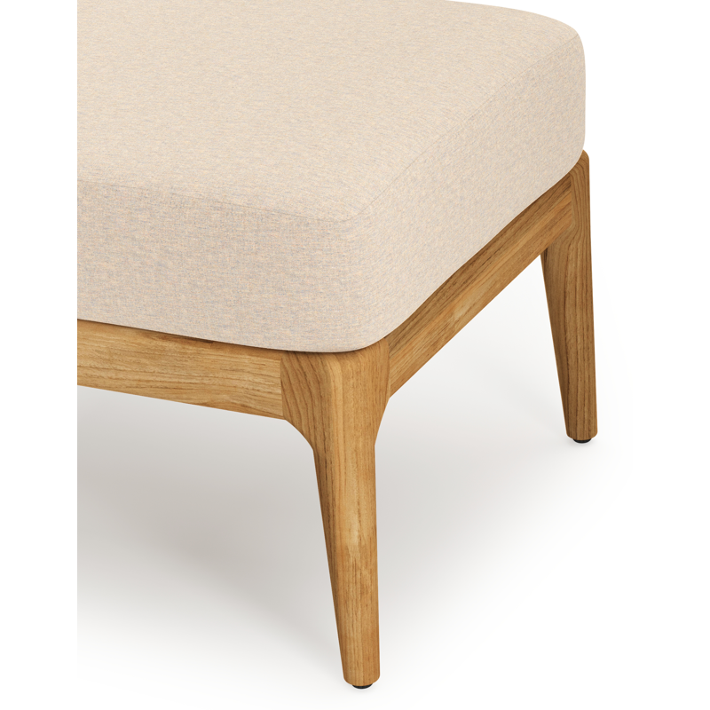 Orso poef in teak en beige textilene met heritage papyrus all weather sunbrella® luxe kussen