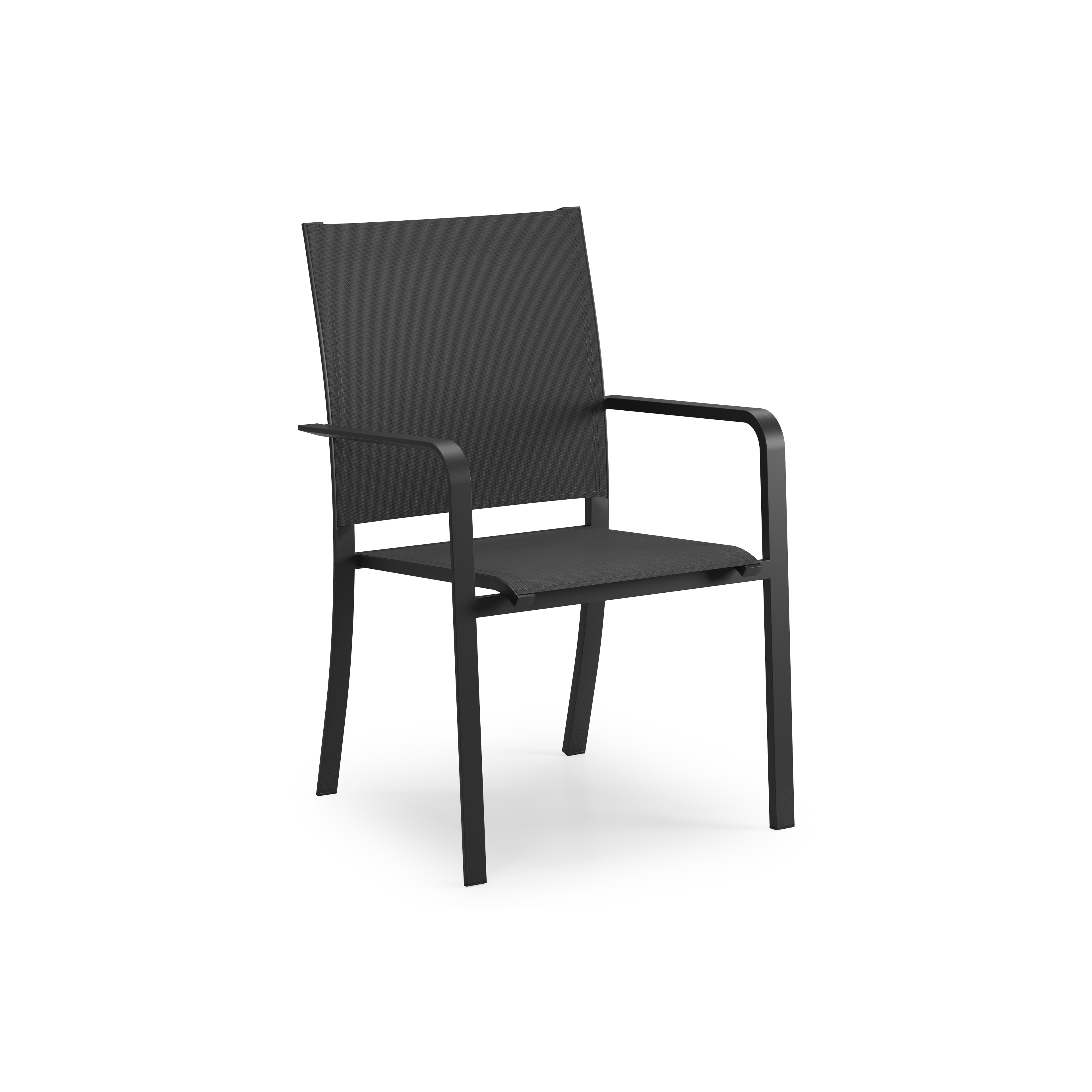 Chaise de jardin empilable Calobra in aluminium noir et textilène noir