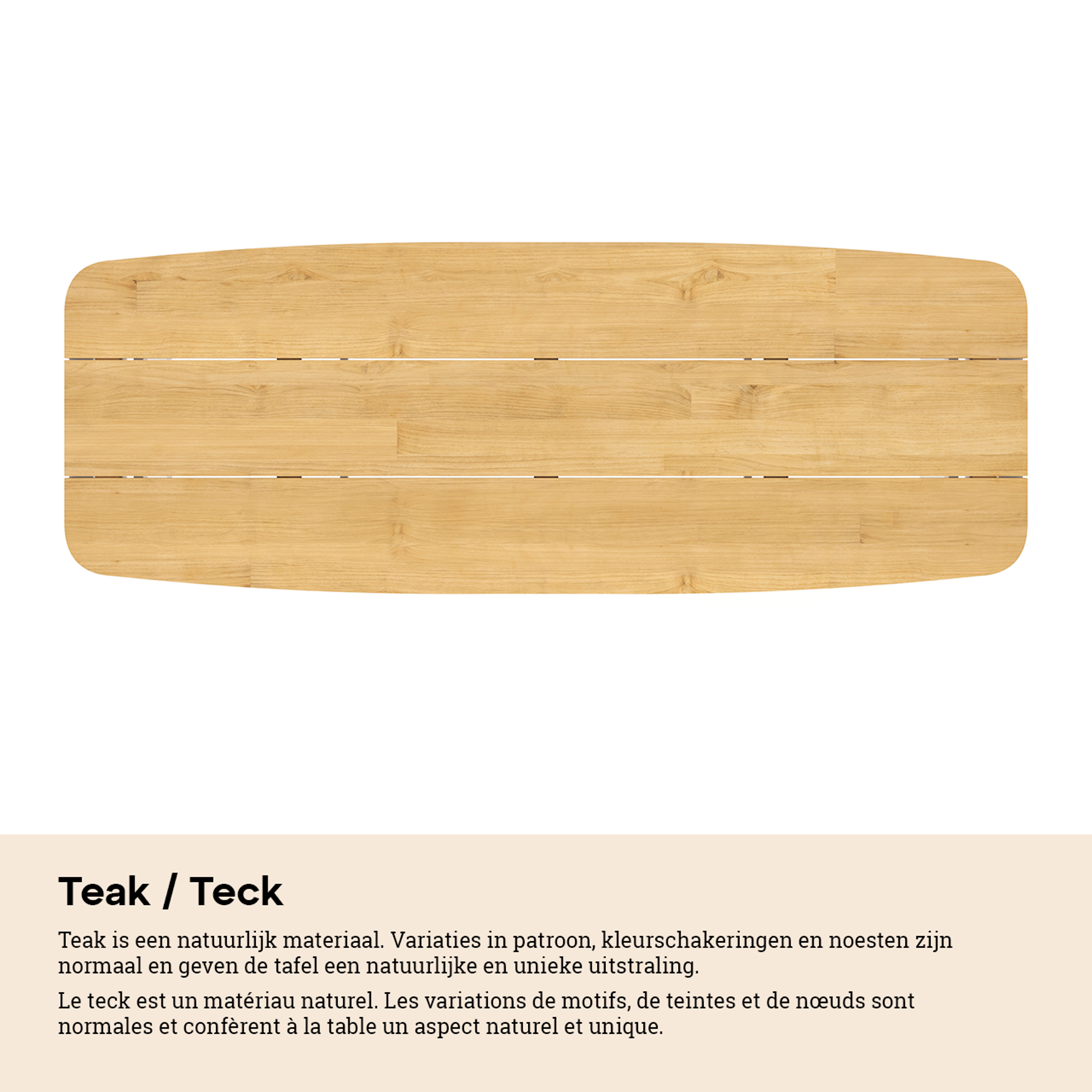 Table de jardin Pagino forme de bateau en aluminium et teck - Lg. 315 x Lrg. 115 x Haut. 73 cm