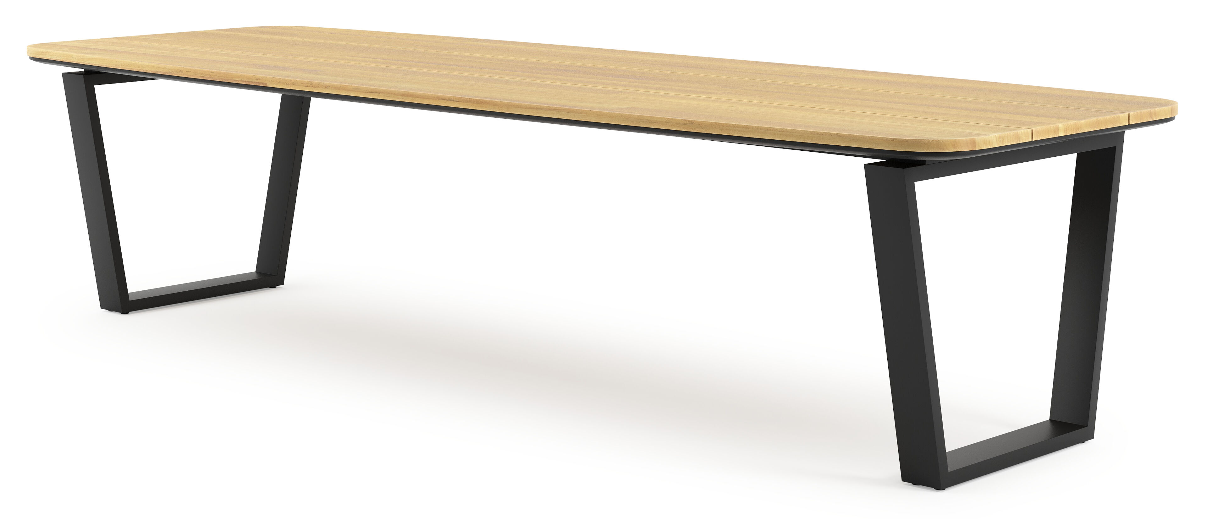 Table de jardin Pagino forme de bateau en aluminium et teck - Lg. 315 x Lrg. 115 x Haut. 73 cm