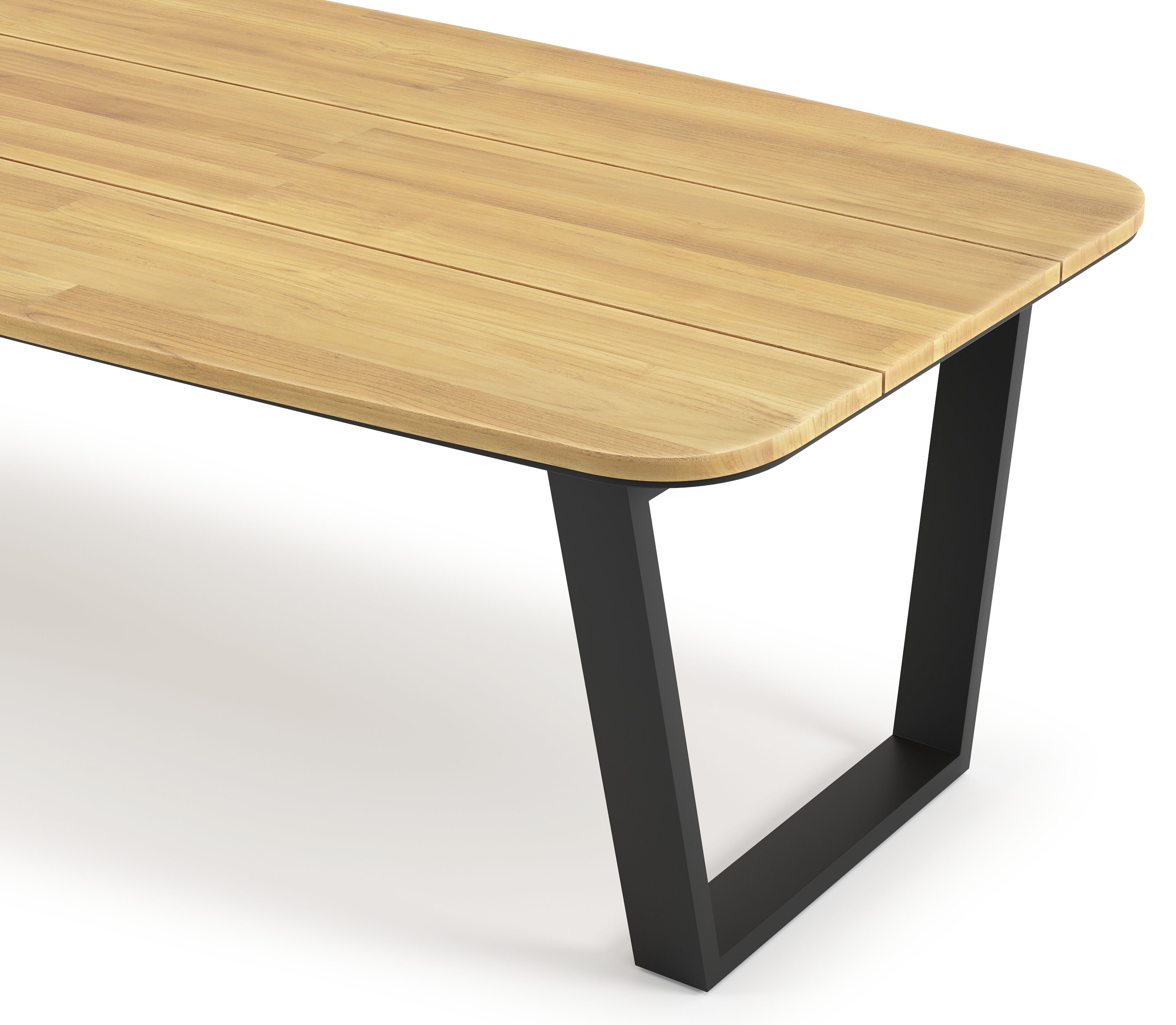Table de jardin Pagino forme de bateau en aluminium et teck - Lg. 315 x Lrg. 115 x Haut. 73 cm