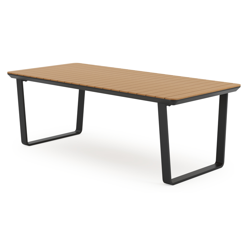 Alora tuintafel afgerond rechthoekig in zwart aluminium en polywood - L 220 x B 100 x H 75 cm