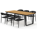 Ensemble de jardin Alora rectangulaire arrondi en aluminium noir et polywood avec 6 chaises de jardin Guarda empilables