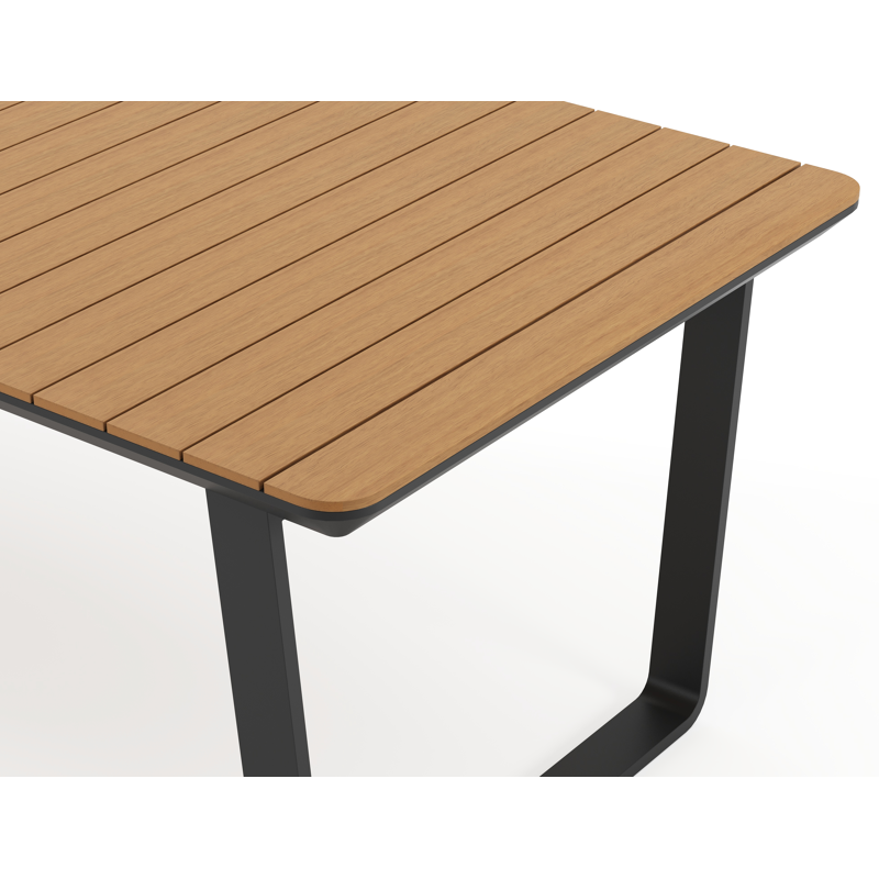 Alora tuintafel afgerond rechthoekig in zwart aluminium en polywood - L 220 x B 100 x H 75 cm