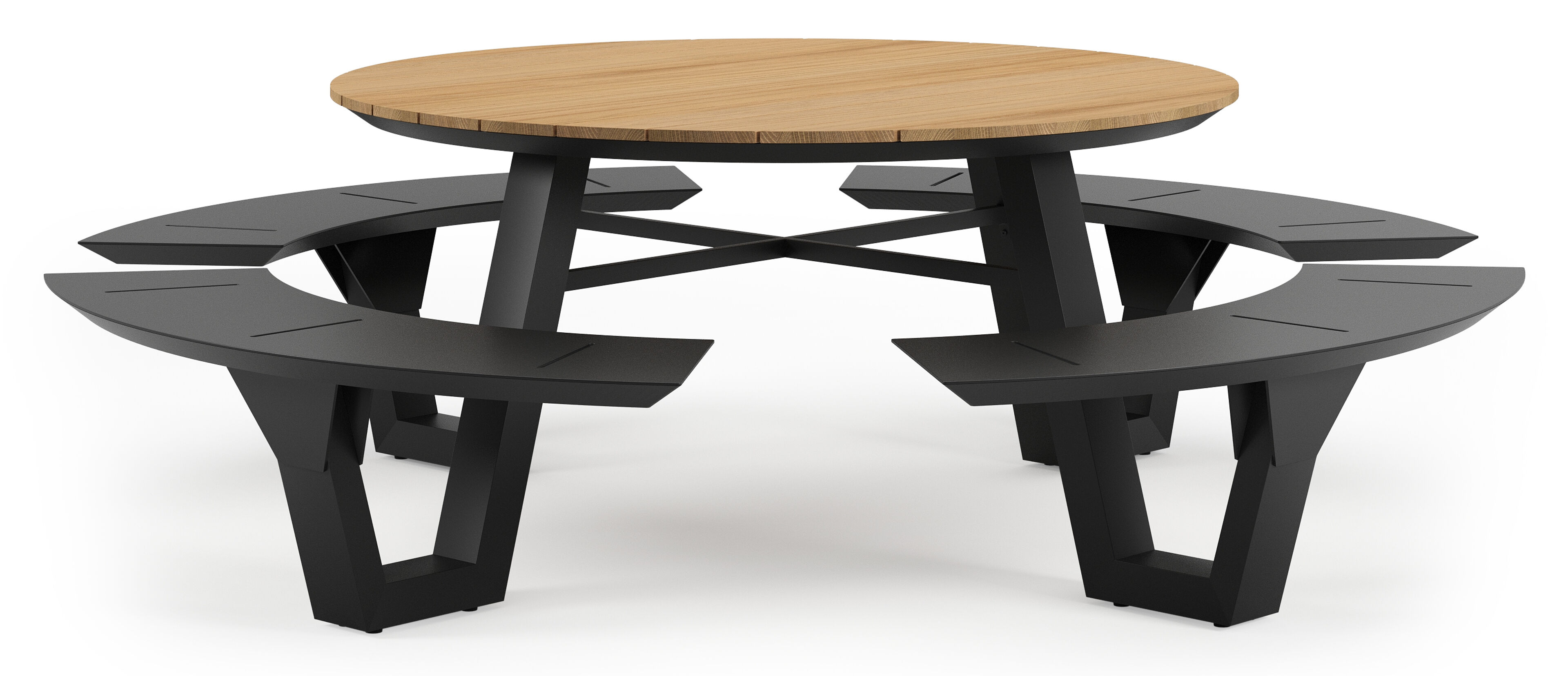 Table de pique-nique Rondino en aluminium noir et teck - Diam. 236 x Haut. 72 cm