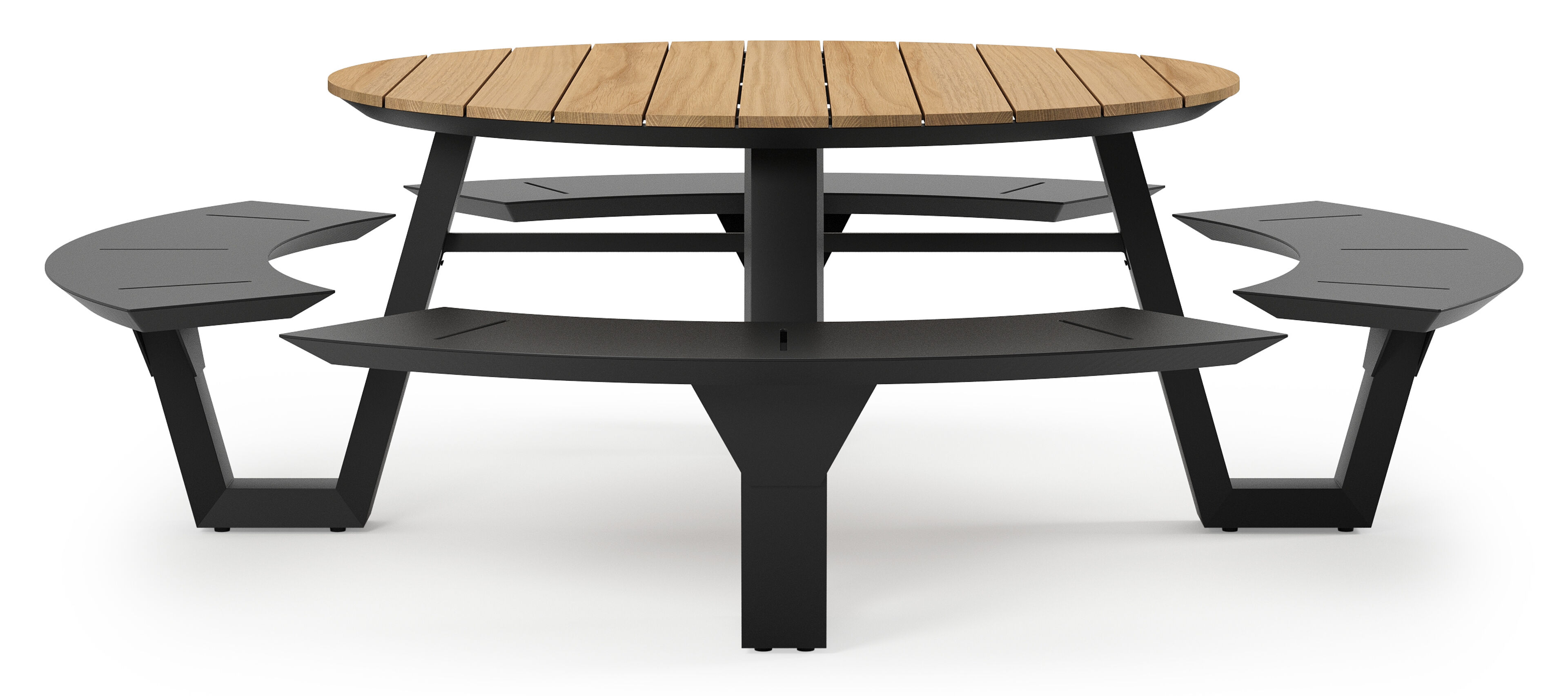 Table de pique-nique Rondino en aluminium noir et teck - Diam. 236 x Haut. 72 cm