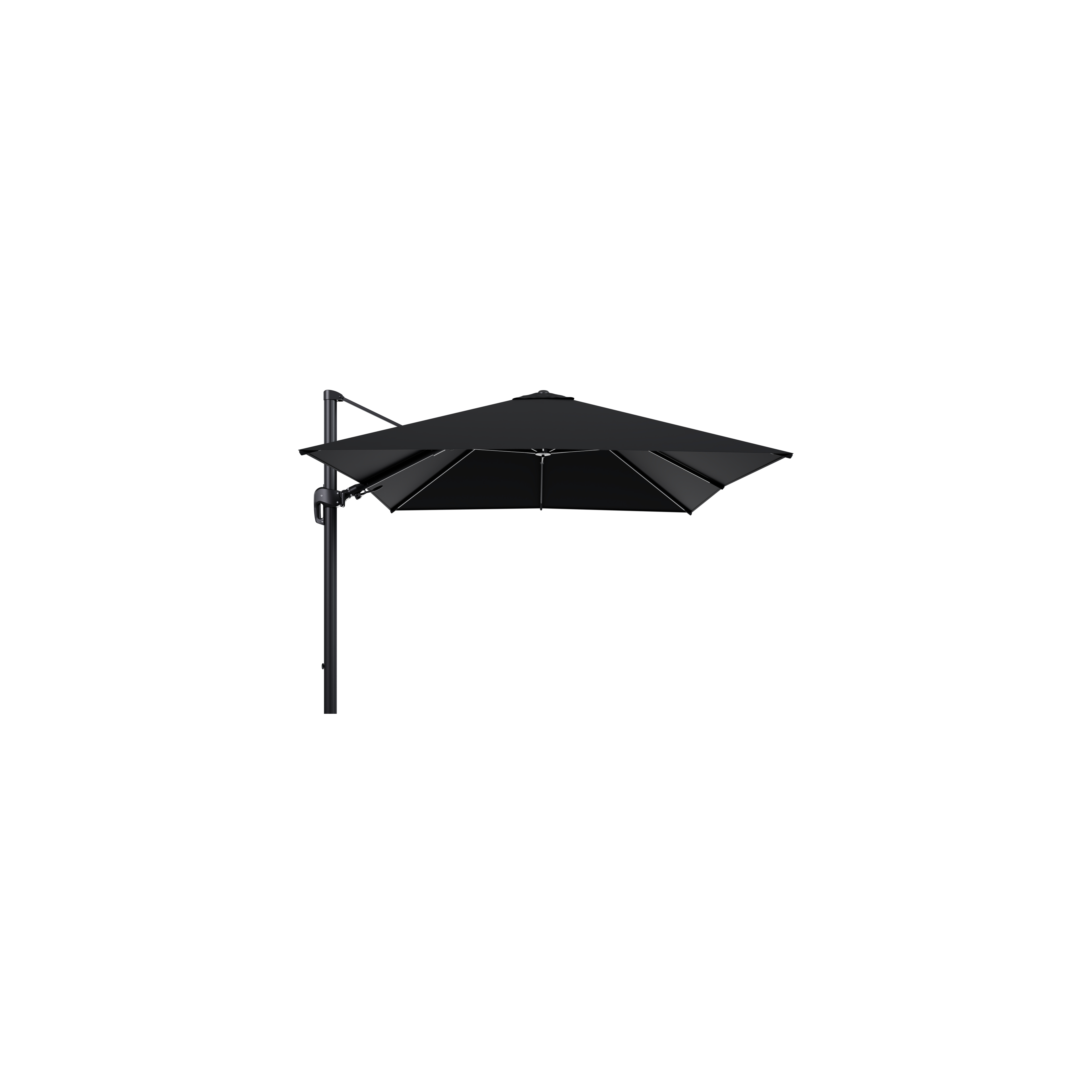 Parasol pendant Rufina avec fonction tilt en aluminium noir avec toile de parasol en all weather sunbrella® premium noir - Larg1 300 x Larg2 300 cm (sans pied de parasol)