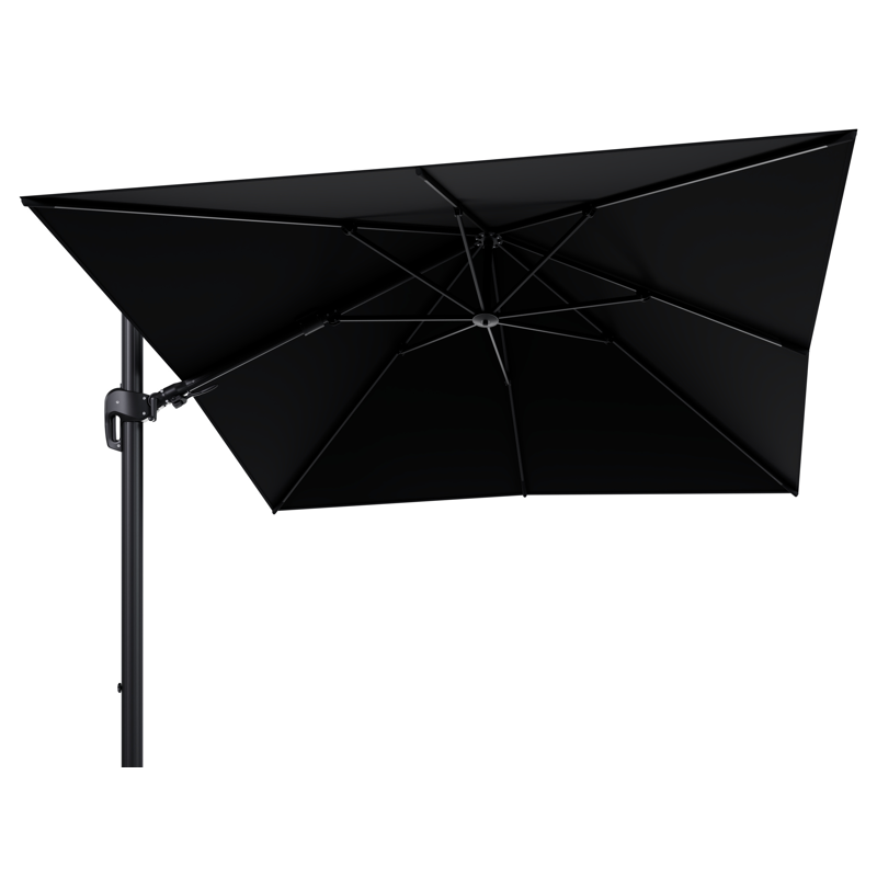 Parasol pendant Rufina avec fonction tilt en aluminium noir avec toile de parasol en all weather sunbrella® premium noir - Larg1 300 x Larg2 300 cm (sans pied de parasol)