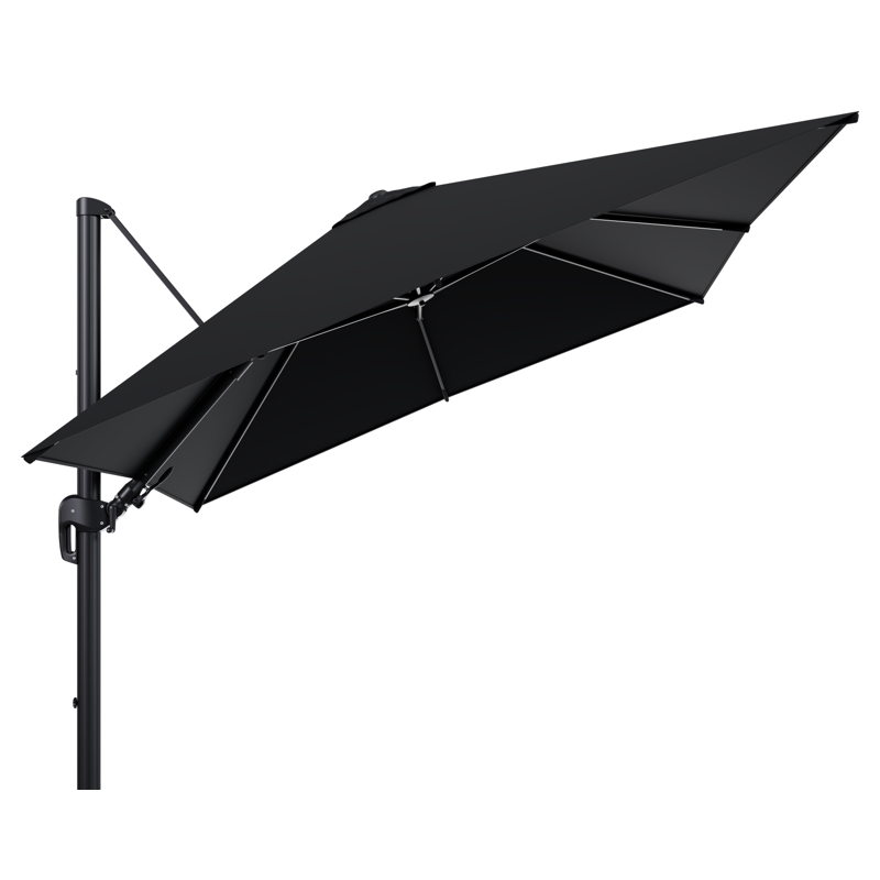 Parasol pendant Rufina avec fonction tilt en aluminium noir avec toile de parasol en all weather sunbrella® premium noir - Larg1 300 x Larg2 300 cm (sans pied de parasol)