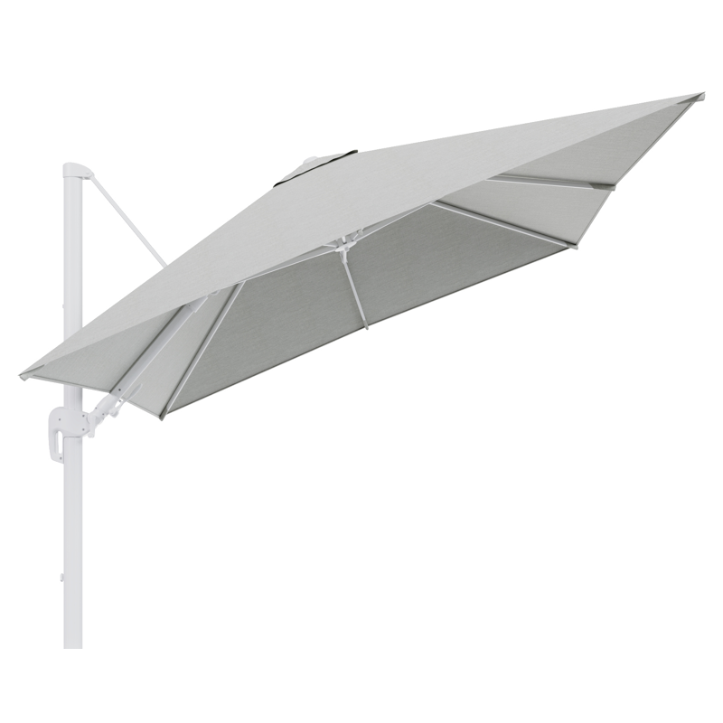 Rufina zweefparasol met tiltfunctie in wit aluminium met grijs sunbrella® premium parasoldoek - L1 300 x L2 300 cm (zonder voet)
