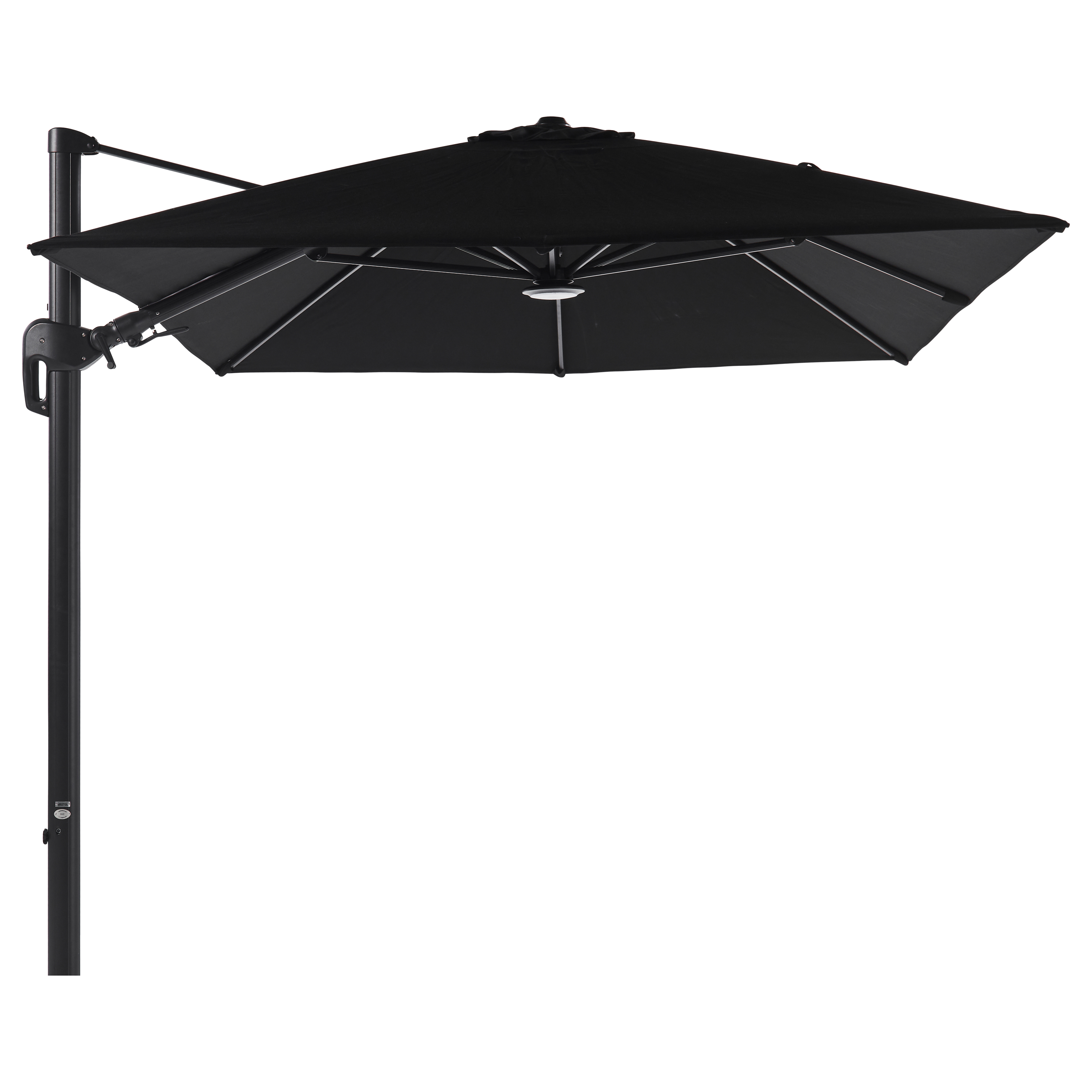 Rufina zweefparasol met tiltfunctie in zwart aluminium met zwart sunbrella® premium parasoldoek - L1 250 x L2 350 cm (zonder voet)