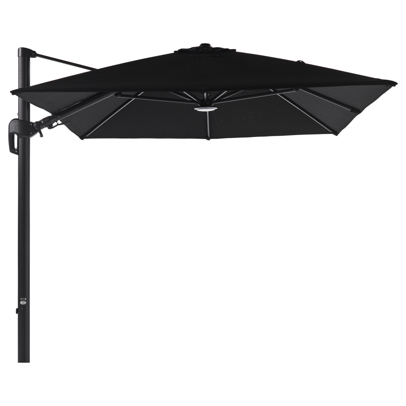 Rufina zweefparasol met tiltfunctie in zwart aluminium met zwart sunbrella® premium parasoldoek - L1 250 x L2 350 cm (zonder voet)