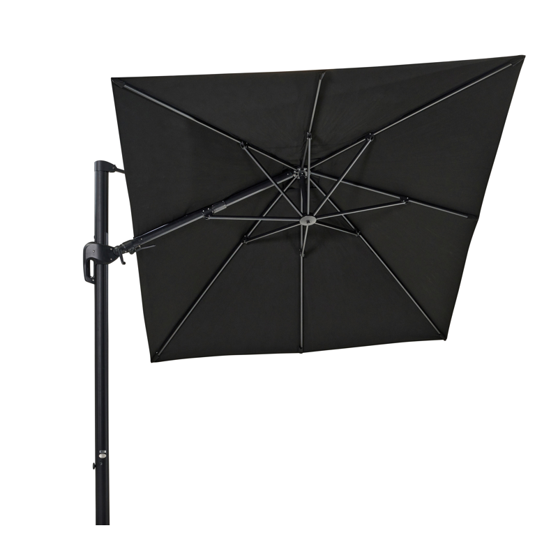 Rufina zweefparasol met tiltfunctie in zwart aluminium met zwart sunbrella® premium parasoldoek - L1 250 x L2 350 cm (zonder voet)