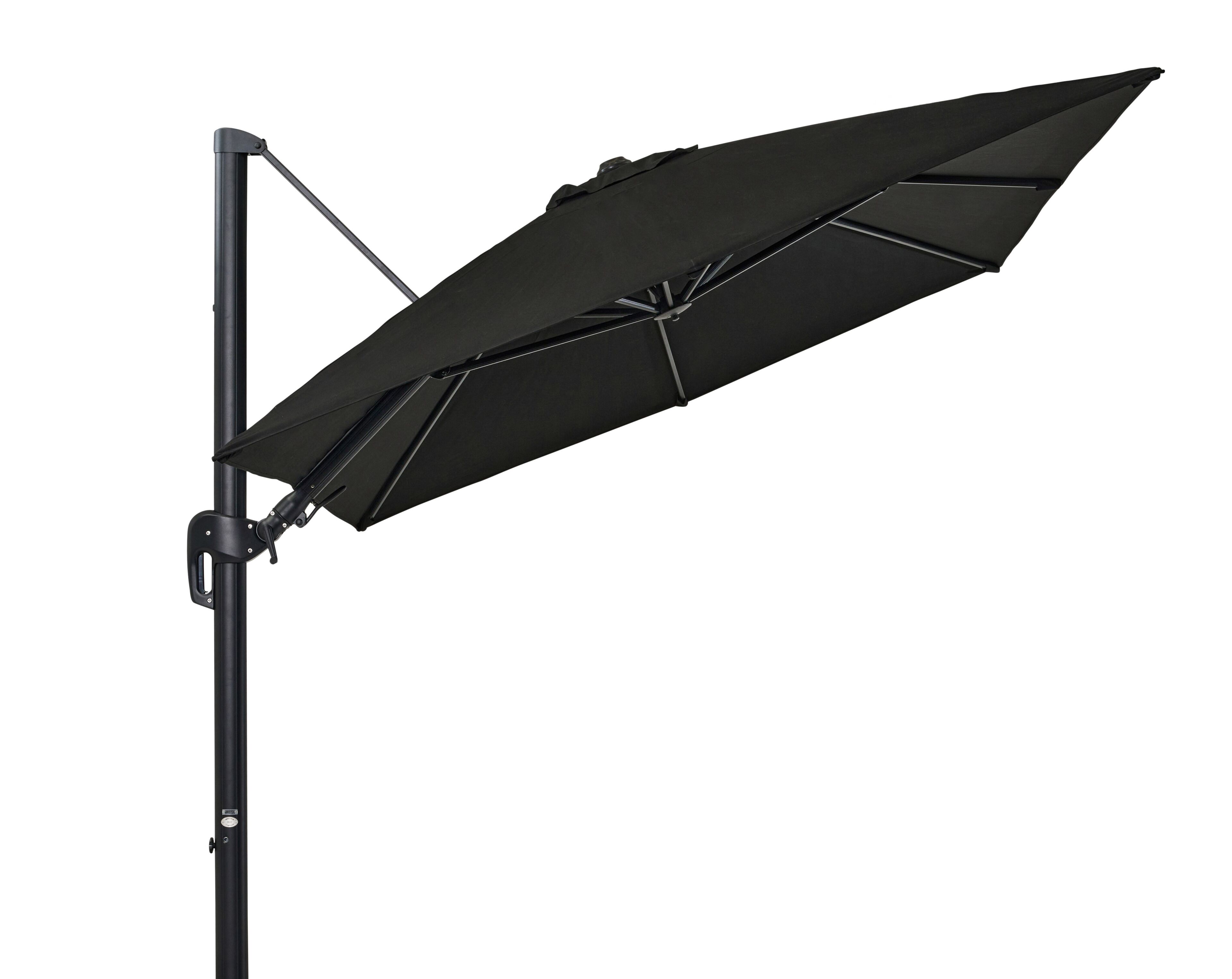 Parasol pendant Rufina avec fonction tilt en aluminium noir avec toile de parasol en all weather sunbrella® premium noir - Larg1 250 x Larg2 350 cm (sans pied de parasol)