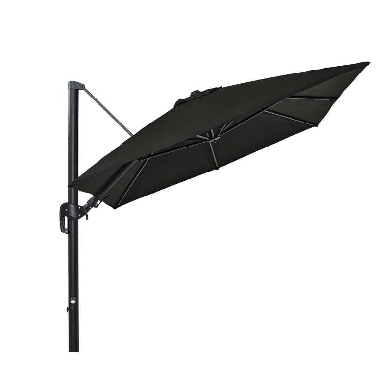 Rufina zweefparasol met tiltfunctie in zwart aluminium met zwart sunbrella® premium parasoldoek - L1 250 x L2 350 cm (zonder voet)