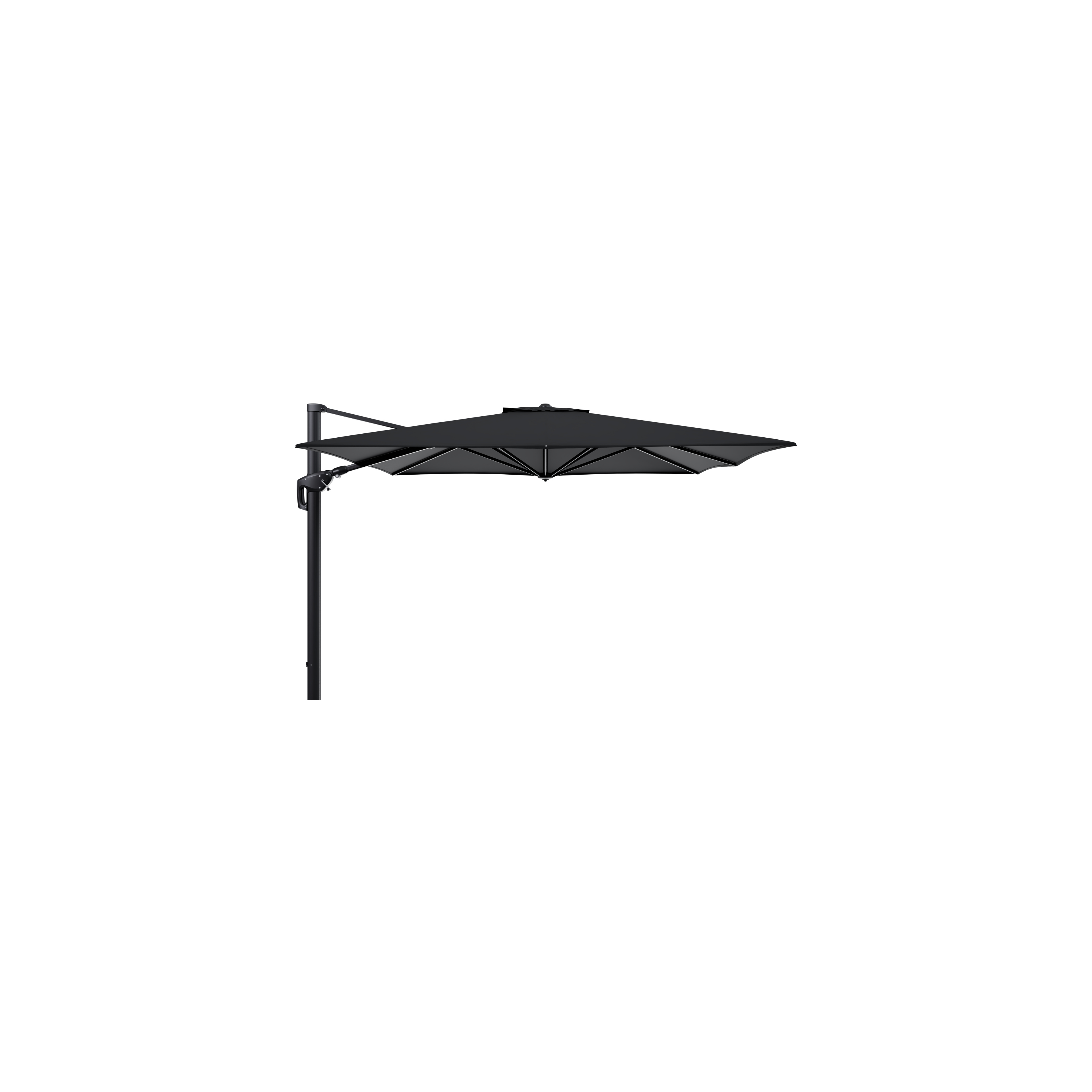 Minore zweefparasol met tiltfunctie in zwart aluminium met zwart sunbrella® premium parasoldoek - L1 350 x L2 350 cm (zonder voet)