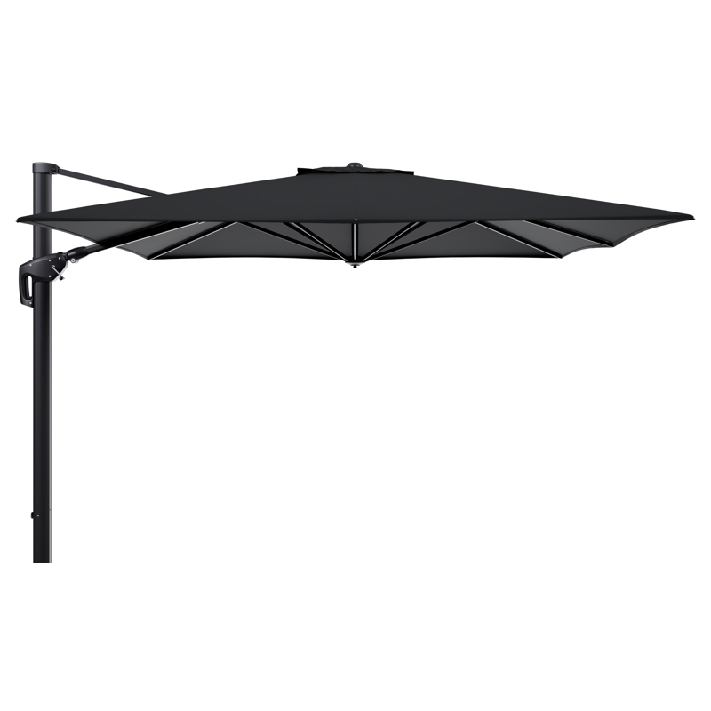 Minore zweefparasol met tiltfunctie in zwart aluminium met zwart sunbrella® premium parasoldoek - L1 350 x L2 350 cm (zonder voet)