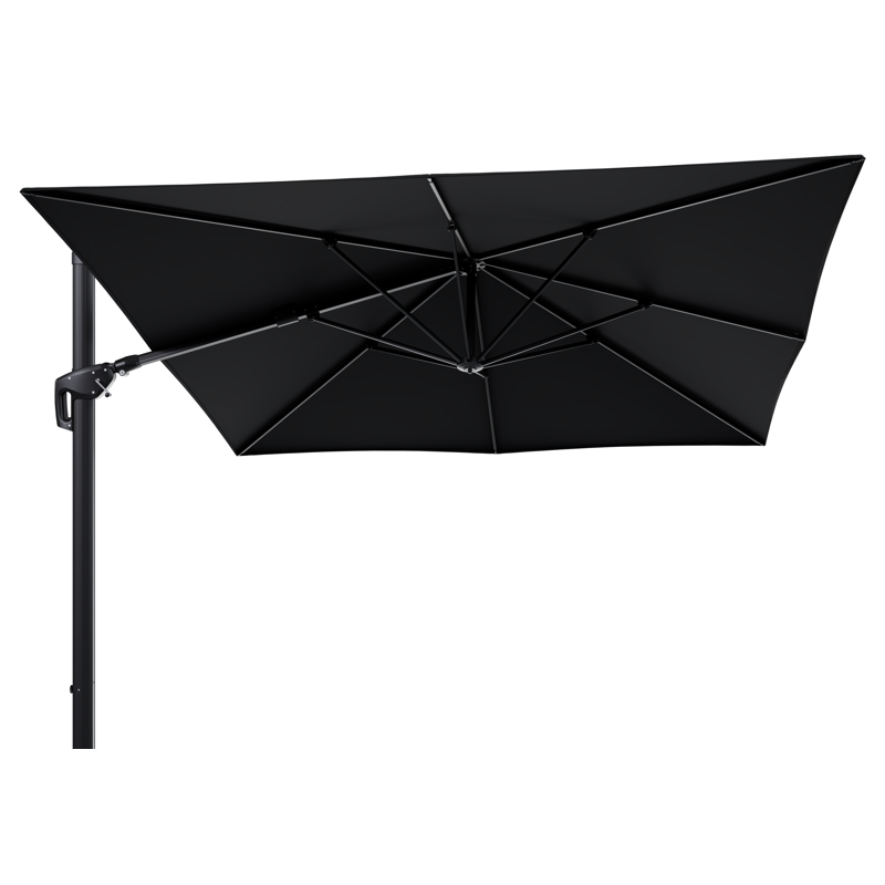 Minore zweefparasol met tiltfunctie in zwart aluminium met zwart sunbrella® premium parasoldoek - L1 350 x L2 350 cm (zonder voet)