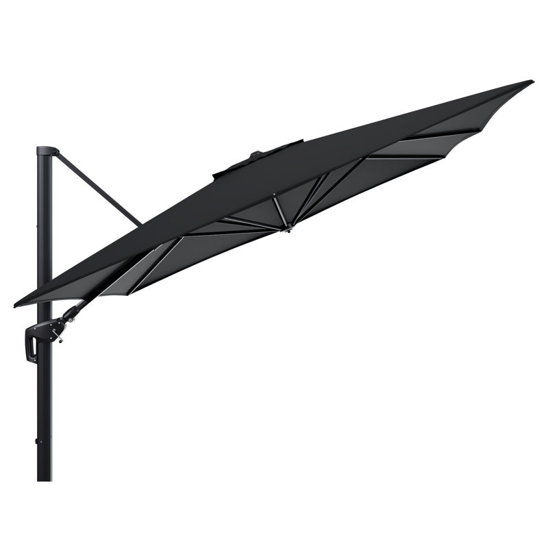 Minore zweefparasol met tiltfunctie in zwart aluminium met zwart sunbrella® premium parasoldoek - L1 350 x L2 350 cm (zonder voet)