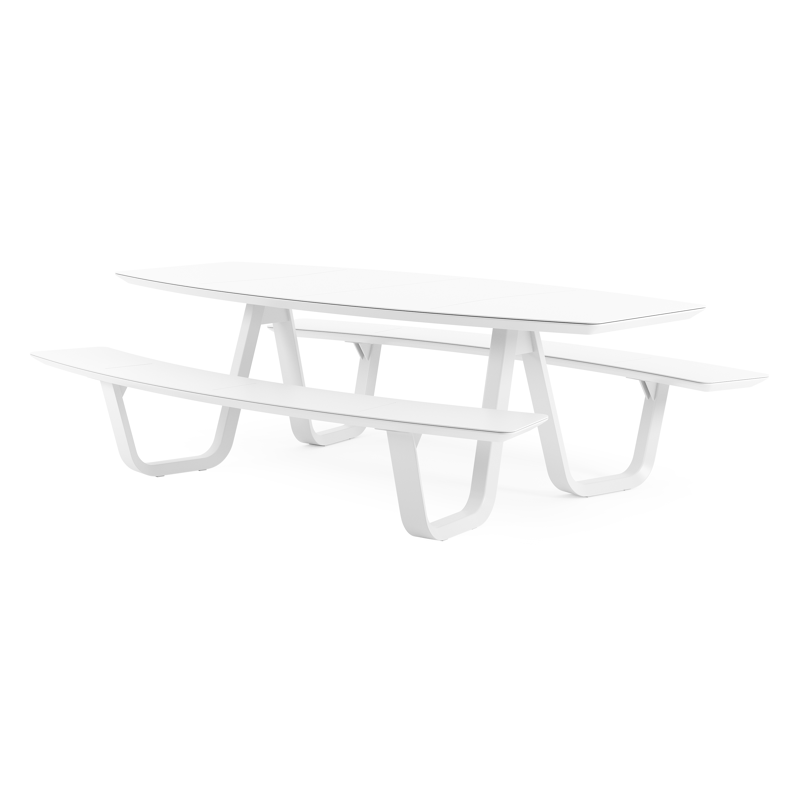 Forno picknicktafel bootvorm in wit aluminium - L 240 x B 181 x H 72 cm