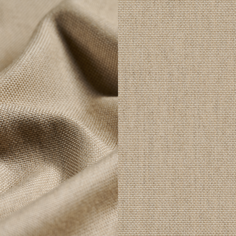 Vadelo loungestoel in beige aluminium en beige verticaal geweven ronde rope met natte heather beige all weather sunbrella® luxe kussen
