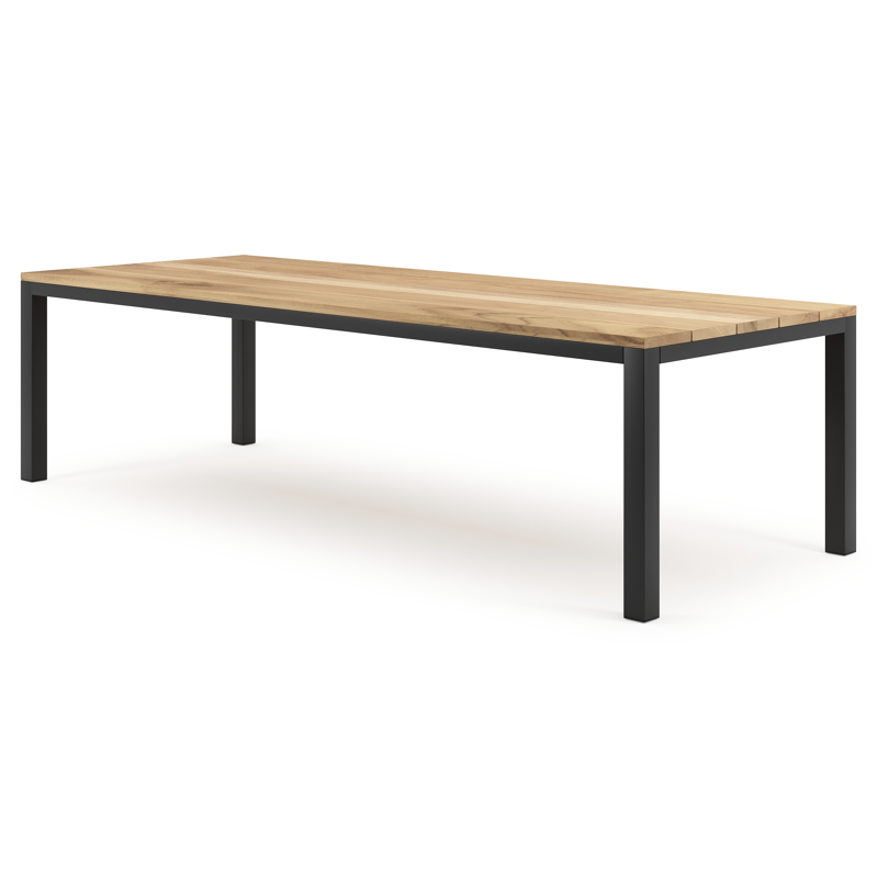Table de jardin Como rectangulaire en aluminium noir et teck - Lg. 280 x Lrg. 110 x Haut. 75 cm