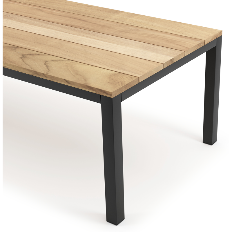 Table de jardin Como rectangulaire en aluminium noir et teck - Lg. 280 x Lrg. 110 x Haut. 75 cm
