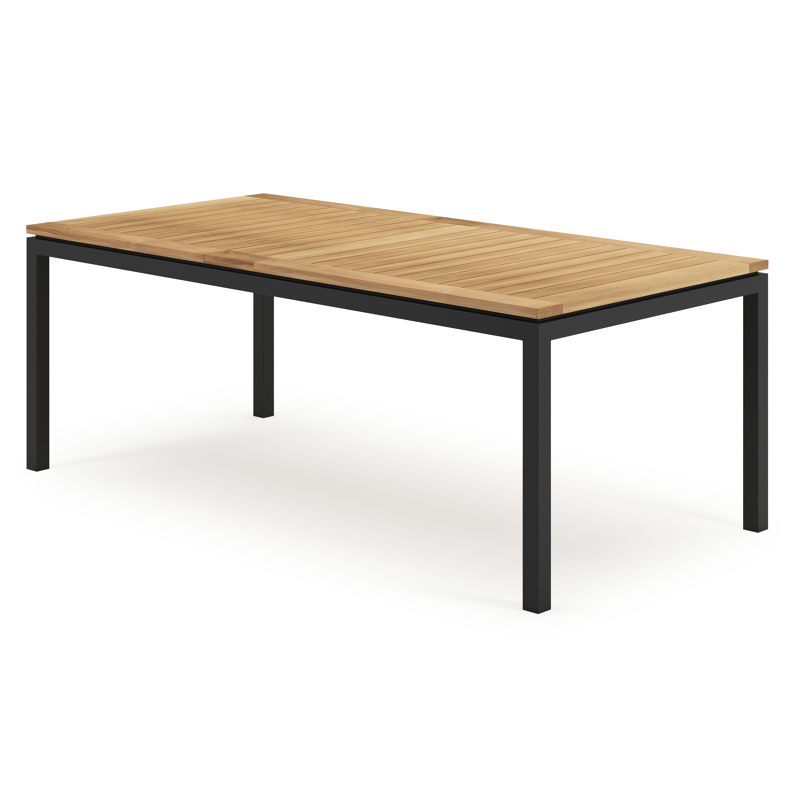 Amalfi tuinset met verlengbare tafel in zwart aluminium en teak tafelblad met 8 stapelbare Amalfi tuinstoelen
