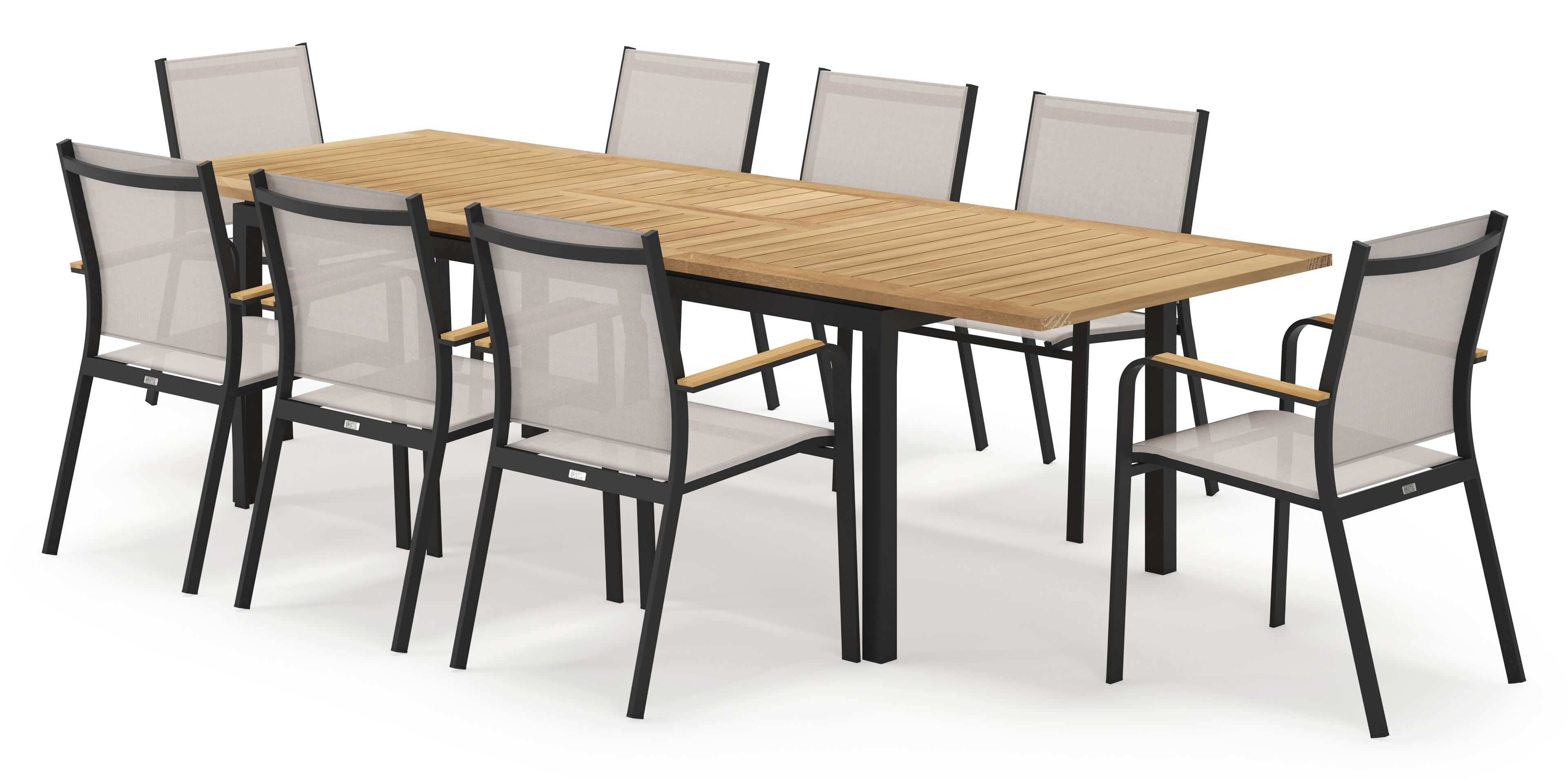 Amalfi rechthoekige uitschuifbare tuinset in zwart aluminium en teak naturel met 8 Amalfi tuinstoelen