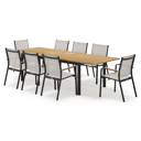 Amalfi rechthoekige uitschuifbare tuinset in zwart aluminium en teak naturel met 8 Amalfi tuinstoelen