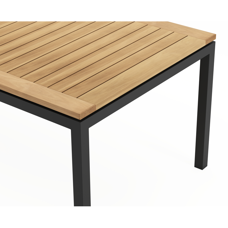 Amalfi tuinset met verlengbare tafel in zwart aluminium en teak tafelblad met 8 stapelbare Amalfi tuinstoelen