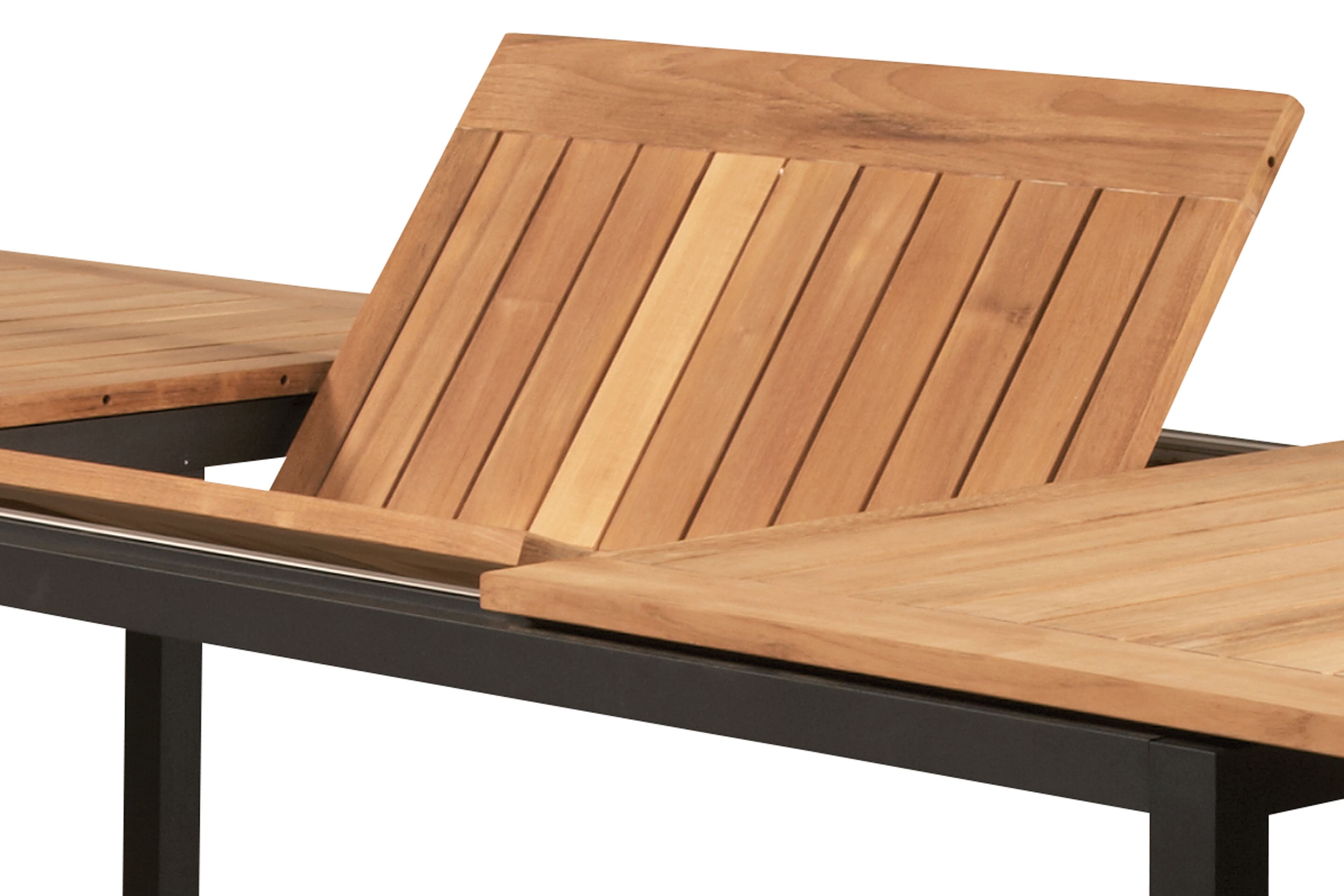Amalfi rechthoekige uitschuifbare tuinset in zwart aluminium en teak naturel met 8 Amalfi tuinstoelen