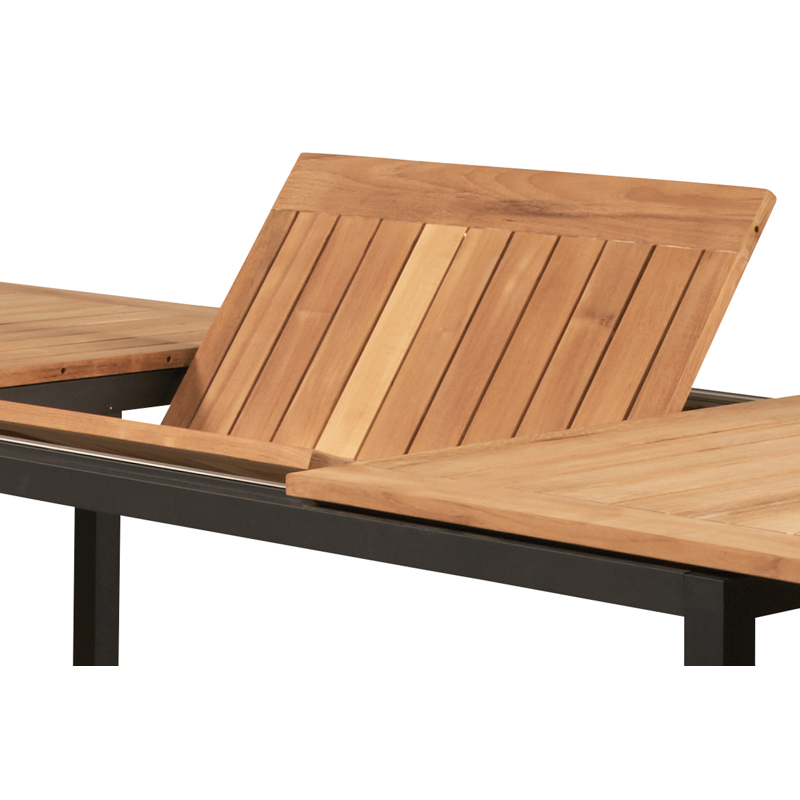 Amalfi rechthoekige uitschuifbare tuinset in zwart aluminium en teak naturel met 8 Amalfi tuinstoelen