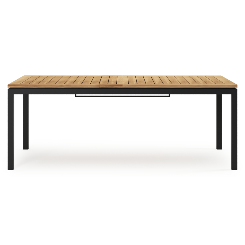 Amalfi tuinset met verlengbare tafel in zwart aluminium en teak tafelblad met 8 stapelbare Amalfi tuinstoelen