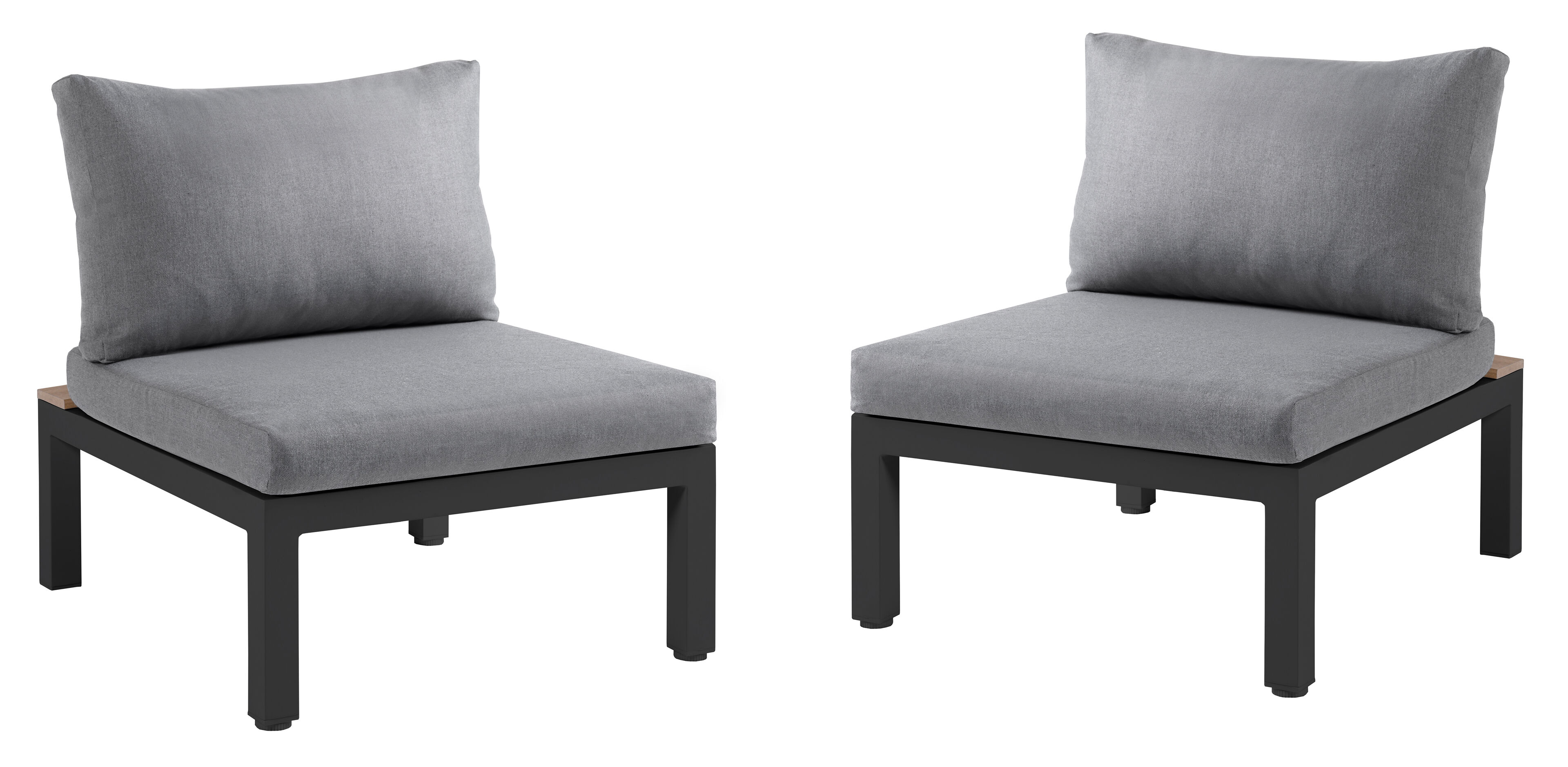 Set van 2 Toma loungestoelen in zwart aluminium en naturel polywood met grijs polyester kussen